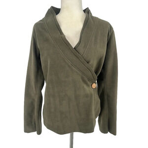 AVATAR CLOTHING Nepal Green‎ Wrap Fleece Top Sweater Wooden Button Size Medium